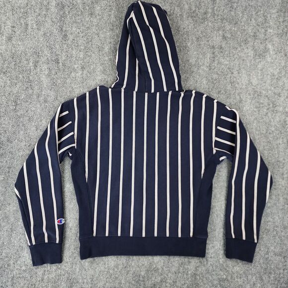 Champion Hoodie Womens Medium Blue Stripe Reverse Weave Heavyweight Sweatshirt - Picture 3 of 16